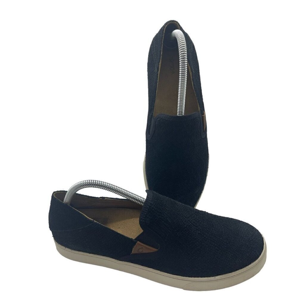 Olukai Pehuea Leather Black Honu Slip On Loafer Shoes 20329-BH40 Women's 10 US